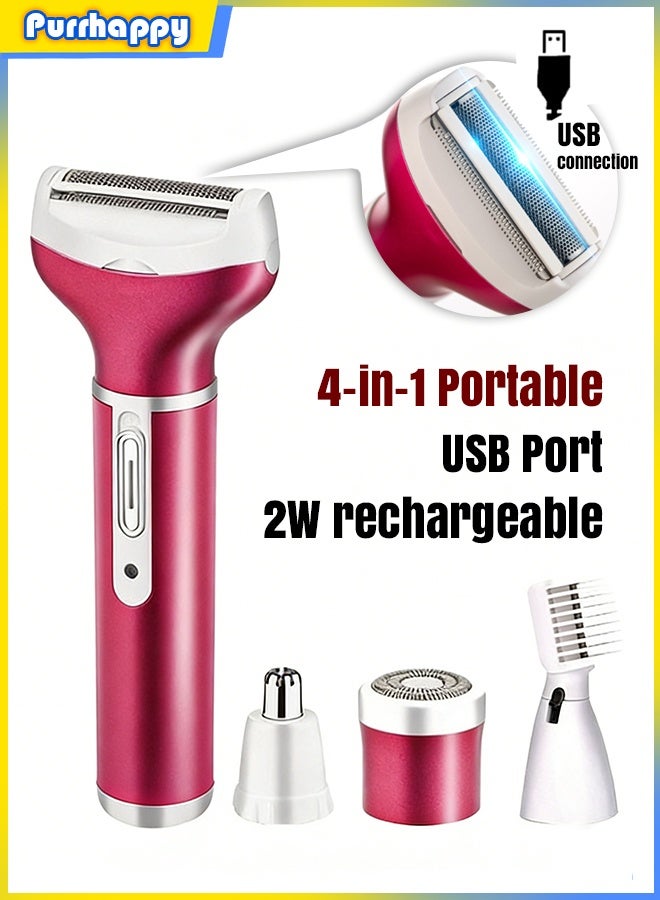 Purrhappy 4-in-1 Hair Remover Set, USB Electric Rechargeable Razor, Cordless Painless Epilator with Replaceable Bikini Trimmer/Nose Hair Trimmer/Eyebrow Shaper, Wet & Dry Epilator for Face / Legs/ Underarms/ Bikini, USB Rechargeable for Women, Men, Adults, Child (Purple 2W) - Image 2